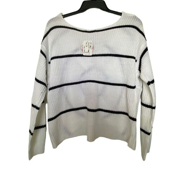 FULL CIRCLE TRENDS 3X 2-WAY WHITE/Black Stripe LONG SLEEVE SWEATER - Picture 6 of 11